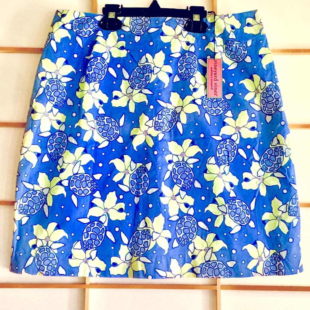 Vineyard Vines Blue and Light Sea GreenSeaTurtle Floral Skirt NWT 6 - Picture 1 of 8